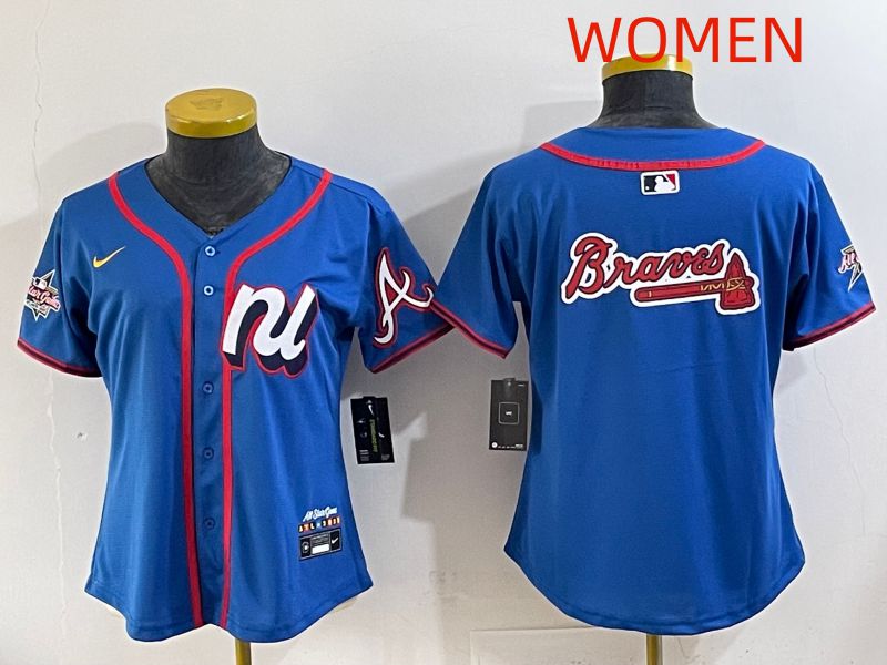 Women 2025 Atlanta Braves Blank Blue All star Nike MLB Jersey style 03->women mlb jersey->Women Jersey
